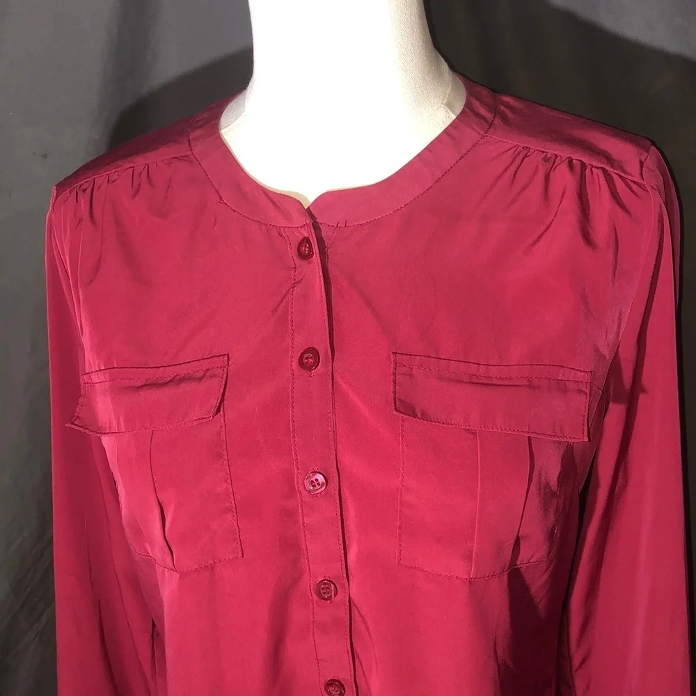 80’s Women's Dark Hot Pink Button-Up Blouse Size Small - Picture 10 of 16